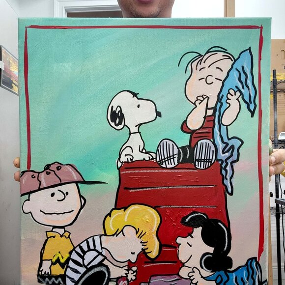 Charlie Brown Snoopy Peanuts 16x20 Original Handmade Painting Wall Fine Art - Picture 2 of 6